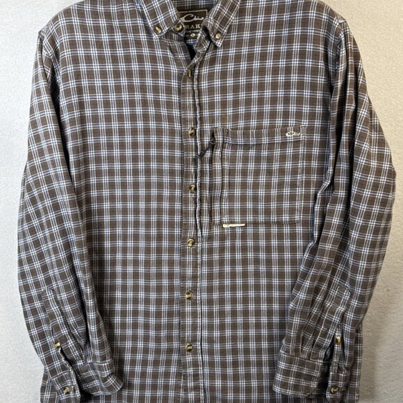Drake Waterfowl Button Up Flannel Shirt Mens‎ Size L Plaid Outdoors Zip Pocket - Picture 1 of 10